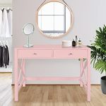 Usinso Pink Writing Computer Desk with Drawers,Small Modern Table for Bedrooms,Pink Vanity Table,Office Desk with Drawers（Pink）