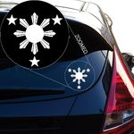 Philippines Flag 1 Sun and 3 Stars Logo. Filipino Decal/sticker for Car Window, Laptop, Motorcycle, Walls, Mirror and More. Sku: 574 (6" Height, White)