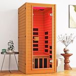Real Relax Infrared Sauna with 660 & 850nm Red Light Therapy, Full Spectrum Sauna with 7 Heater, 1290w 120v, Fast Heat-Up, 1 Person Canadian Hemlock Wood Dry Sauna for Indoor, Home Gym, 31.5*30.3*67"