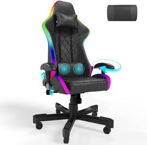 Homall LED Chaise Gaming, Massage, Capacité de Charge 150 kg, éclairage Ergonomique RGB et Support Lombaire, Chaise de Jeu en Cuir PU avec accoudoir 2D
