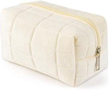 Aucuu Bolsa de Maquillaje de Felpa, Neceser de Viaje para Mujers, Bolsa de Aseo Portátil de Gran Capacidad, Bolsa de Almacenamiento de Brochas de Maquillaje, para Mujeres y Niñas - Blanco