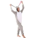 LOBUJOU Adult Onesie Pajamas for Women Men Animal One-Piece Cartoon Costume Cosplay Halloween Gray Rabbit, Gray Rabbit, Medium