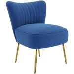 HOMCOM Modern Armless Accent Chair, Upholstered Slipper Chair for Bedroom, Velvet Wingback Living Room Chair with Gold Steel Legs and Tufted Back, Dark Blue