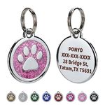 Personalized Pet ID Tags for Dogs and Cats, Custom Laser Engraved Name and Number, Zinc Alloy Cute Paw Shaped Dog Collar ID Tag.(Pink)