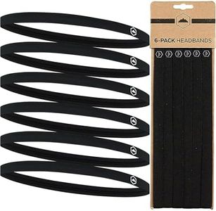 Tough Headwear Thin Elastic Sports Headbands for Women & Men, Workout, Running, Soccer Headband - 6 Black