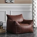 Bean Bag Chair Bean Bag Cover Luxury Single Lazy Sofa Cover PU Faux Suede Leather Bean Bag Pouf Chair for Bedroom Living Room Garden, Without Filling Bean Bag Cover (Color : Retro Brown)