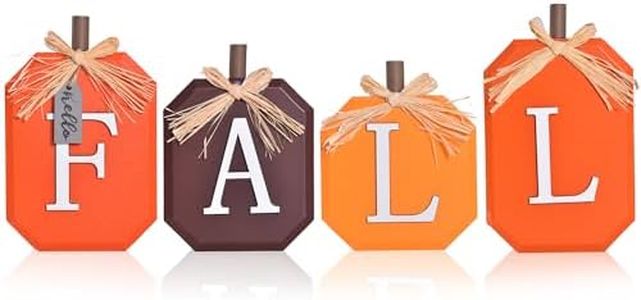 IDATOO 4 Pcs Fall Decorations, Wood Pumpkin Block Hello Fall Decor 3D Thanksgiving Tiered Tray Decorations Signs Autumn Rustic Tabletop Centerpieces for Kitchen Home Office Restaurant Store (FALL)