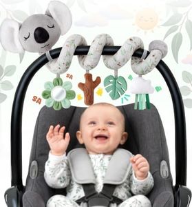 Stuffed Aesthetic Koala Spiral Car Seat Toys for Babies, Gender Neutral Infant Stroller Toy with Teether Hanging, Baby Registry Search Must Haves 0-6 Months