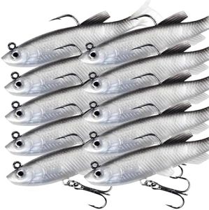 10pcs Vibe Lures Soft Plastic Poddy Mullet Flathead Jig Heads Fishing
