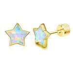 Liaya Unicorn Earrings for Girls Women - 925 Sterling Silver Hypoallergenic Cute Opal Stud Earring for Sensitive Ears, 14K Gold Plated Mini Animal Earrings Jewelry Lovely Gifts for Kids & Little Girls (Gold star)