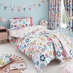 Happy Linen Company Girls Boys Kids Flower Garden Butterflies Multicolour Single Reversible Soft Easy Care Bed Linen Duvet Cover Quilt Bedding Set With Pillow Case