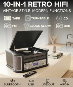 Denver 9-in-1 Retro Record Player – Bluetooth, CD, Cassette, FM Radio