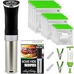 Sous Vide Cooker Immersion Circulator - Sous Vide Starter Kit - Sous Vide Pod 1000W, 15 Bags, Pump, Clips, Cookbook