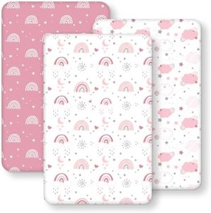 FIEMOL Bassinet Sheets Girl 33”x20” Compatible with Baby Delight,Newton,Dream On Me,Angelbliss,Maxi Cosi,Airclub,Harppa,Ezebaby Bedside Rectangle Bassinet Mattress, Soft Stretchy Microfiber