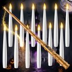 Floating Candles with Wand 12Pcs - Halloween Decorations Magic Flameless Candles Flickering Warm Light LED Hanging Candle Remote, Battery Operated Candles for Christmas Outdoor Indoor Party Decor