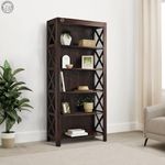 SHRI MINTU'S ART Wooden Bookshelf for Living Room | Bookshelf 5 Tier Ladder Book Cabinet Corner Shelf, Bookshelf for Home Decor | Solid Wood Sheesham, Walnut Finish