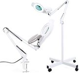 KIRKAS 10X Magniyfing Floor Lamp with 4 Wheel Rolling Base for Estheticians 2,200 Lumens LED Magnifier Lighted Glass Lens, Adjustable Stand & Swivel Arm Floor Lamp for Reading, Crafts, Tasks-White