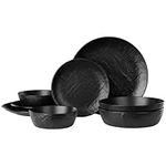 Navaris Linen Artisan Dinnerware Set (8 Pieces) - Plate and Bowl Set for 2 People with Dinner Plates, Side Plates, Pasta Bowls, and Soup Bowls - Charcoal Black