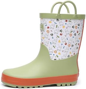 RAINANGEL Toddler Rain Boots with Easy-On Handles, Waterproof Rubber Kids Rain Boots for Girls and Boys, in Fun Printed & Colors Unisex-Child Outdoor Rain Boots,Size T7