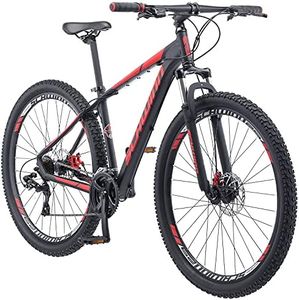 Schwinn Bonafide Men and Women Mountain Bike, Front Suspension, 24-Speed, 29-Inch Wheels, 17-Inch Aluminum Frame, Matte Black/Red