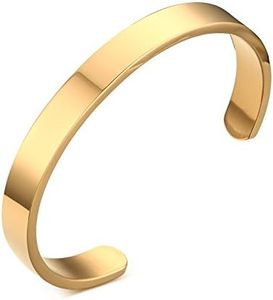 Mealguet Jewelry Free Engraving- Stainless Steel Plain Cuff Bangle Bracelets for Men Women, Gold Plated,8mm width