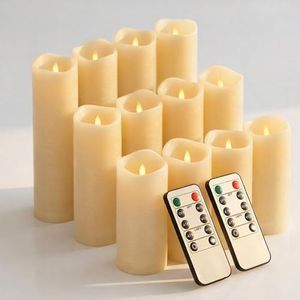 Enido Flameless Candles Led Candles Battery Operated Candles Exquisite Pack of 12 (D2.2'' x H4''5''6'') Waterproof Outdoor Indoor Candles with 10-Key Remotes and Cycling 24 Hours Timer Wedding Decor