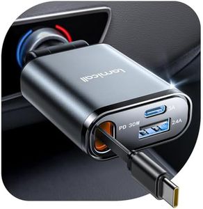 Lamicall Retractable Car Charger 3 in 1 USB C Fast Charging [Ultra-Compact, 75% Less Space] 57W Type C Car Charger fit iPhone 17 Pro Max Air 16 16e 15 Plus Mini Samsung Galaxy S25 S24 Ultra Android