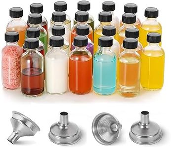 DIDITIME 24 Pack 2 oz Small Clear Glass Bottles with Lids & 4 Funnels - 60ml Boston Round Sample Bottles for Potion, Juice, Ginger Shots, Oils, Whiskey, Wellness Shots, Mini Travel Bottles