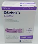 Unistik 3 Comfort Lancets 28G 1.8mm Box of 100 | Single-Use Safety Lancets