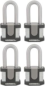 BRINKS - 50mm Commercial Laminated Steel Keyed Padlock with 2” Shackle, 4-Pack - Solid Steel Body with Boron Steel Shackle