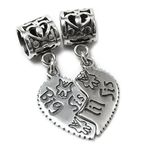 Sterling Silver Big Lil/Little Sis Sister Love Heart Pendant Dangle Bead for European charm Bracelets Necklaces