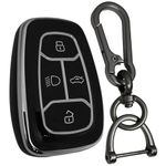 Keycept™ Silver Line TPU Key Cover Compatible with Tata Nexon, Altroz, Punch, Harrier, Tigor, Safari EV 4 Button Smart Key with Keychain. (Type 1, Black)