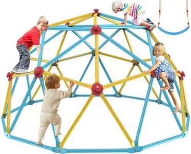 Kids Climbing Dome with Swing, 10FT Indoor Playground for Kids 3-6, Outdoor Jungle Gym Playset, Sturdy Steel Frame Supports 800lbs, Easy Assembly & Rust-Resistant Gift for Boys Girls (Yellow & Blue)