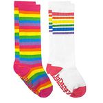 juDanzy Knee High Tube Socks for Boys, Girls, Baby, Toddler and Child (6-10, Bright Rainbow & Bright Rainbow Stripes)