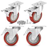 Moogiitools 4" Swivel Rubber Caster Wheels with Safety Dual Locking Heavy Duty 1200lbs Casters Set of 4 with Brake