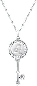 Presentski Zodíaco Collar Plata de Ley 925 llave León Colgante Collar para Mujere 12 Signos Constelaciones Astrológicos Collars Regalos de Joyas para Mujeres Niñas