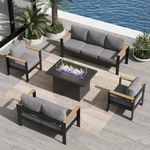 Aeeiua Aluminum Outdoor Patio Furniture Sets, 5 Piece Metal Patio Conversation Sets with Fire Pit with 5 Inch Cushion for Garden Backyard Deck