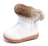 KVbabby Girl's Snow Boots Toddler Boots Kids Warm Winter Boots Fur Lined Waterproof Boots PU Leather Non-Slip, White, 11 Little Kid