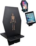 Gothic Coffin Decor - Coffin Cell Phone Stand with Cool Engraved Skeleton for Halloween Goth Office Desk Table Accessories Supplies - Spooky Vampire Phone Holder for Iphone Kindle Ipad, 9.5x5in