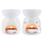 ComSaf Essential Oil Burners Set of 2, Ceramic Wax Melt Burners White Assorted Wax Tarts Holder Candle Scented Diffuser for Aroma Oil and Wax Melts Home Office, 90ml Capacity