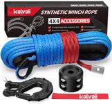 Kolvoii Synthetic Winch Rope Kit, 1/4" x 50ft 9,650lbs Winch Cable with Steel Hook, Protective Sleeve and Winch Cable Stopper for ATV UTV Off-Road Vehicle etc(Blue Rope, Black Hook)