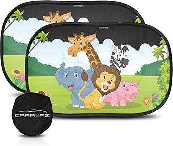 CARAMAZ Parasol Coche Infantil con protección UV - Autoadhesivo, para Proteger del Sol a bebés y Mascotas (2 Unidades), Parasol Coche bebé M/L de 51x31 cm diseño de Tortuga