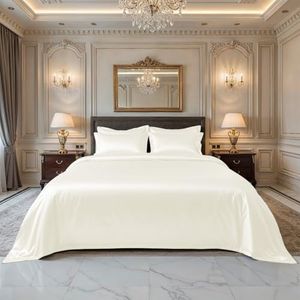 LINENWALAS 100% Pure Bamboo Silk Bedsheet with Oxford Pillow Cover for Double Size Bed, Natural Soft, Oeko-Tex Certified & Thermoregulating Bedding Best for Hair and Delicate Skin (90" x 100", Ivory)
