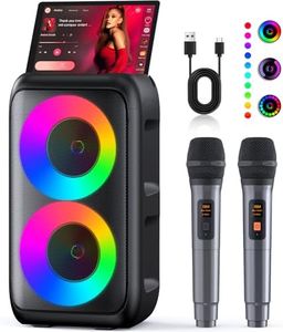Karaoke Machine, Portable Bluetooth Speaker, PA Speaker with 2 Wireless Karaoke Microphones, Karaoke Machine for Adults Kids with Upgraded Subwoofer, Support TWS/TF/USB/AUX for Home Party Outdoor