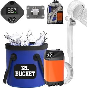 Elil Portable Camping Shower Pump with 3 Gallon Collapsible Bucket - Rechargeable Battery Camp Shower Electric Shower, Portable Shower for Camping Shower Tents