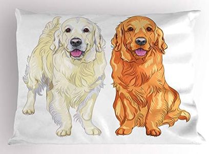 Ambesonne Golden Retriever Pillow Sham, Smiling Pale and Red Gun Dog Breed Sitting and Staying Thoroughbred, Decorative Standard Queen Size Printed Pillowcase, 30 X 20 inches, Orange Ivory Pink