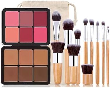 Joyeee Makeup Blush Palette + Cream Contour Palette Kit, with 11 Pcs Complete Makeup Brushes, Contouring Concealer Palette for Medium Dark Skin to Conceals Dark Circles, Redness, Acne, Blemish