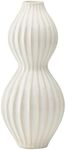 Torre & Tagus Anna Ceramic White Vase with Textured Grooves, Handmade Round Bulbous Vase for Flowers with Scandinavian Design, Ribbed Vase with Reactive Glaze Finish, 10-inch Height, White