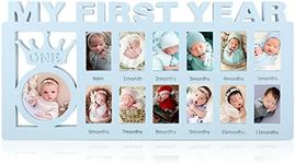 Unittype My First Year Baby Picture Frame Newborn Baby's First Twelve Months Photo Collage,12 Month Milestone Keepsake Frame for Photo Memories Baby 1st Birthday Mothers Day Gift(Blue)