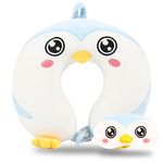 Travel Pillow, Kids Travel Pillow with Sleep Eye Mask, Soft Memory Foam Neck Pillow for Kids Boys & Girls, Teens, Travel Accessories for Airplane - Penguin Neck Pillow